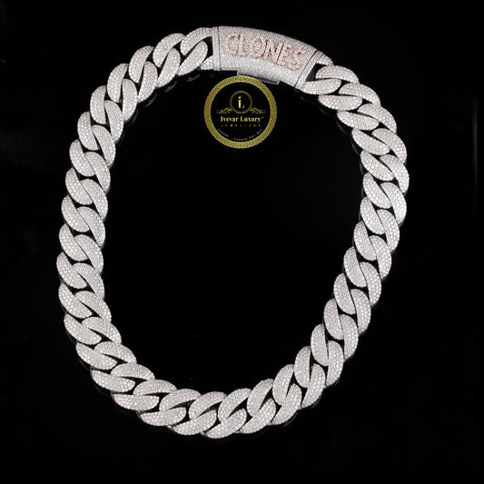 Custom CLONES Alphabet Clasp Cuban Link Chain Covered in Pave Lab Diamonds