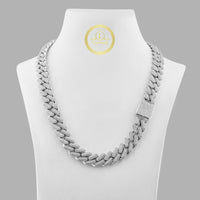 Full Pave Set Geometric Double Bar Link Chain Necklace with Lab Diamonds