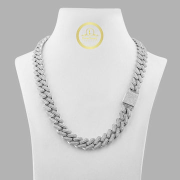 Full Pave Set Geometric Double Bar Link Chain Necklace with Lab Diamonds