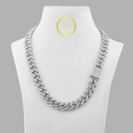 Full Pave Set Geometric Double Bar Link Chain Necklace with Lab Diamonds