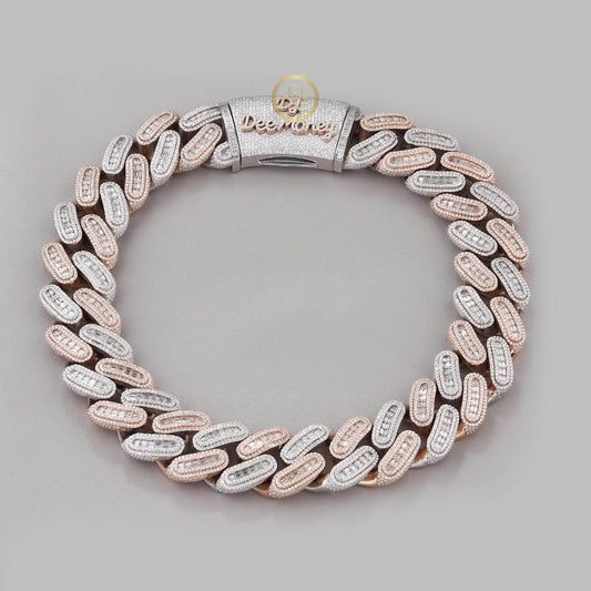 Iced Out Heavy Two Tone Choker Necklace Encrusted with Baguette Moissanite