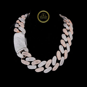 Iced Out Heavy Two Tone Choker Necklace Encrusted with Baguette Moissanite