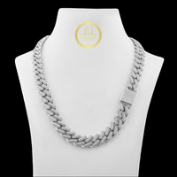 Full Pave Set Geometric Double Bar Link Chain Necklace with Moissanite