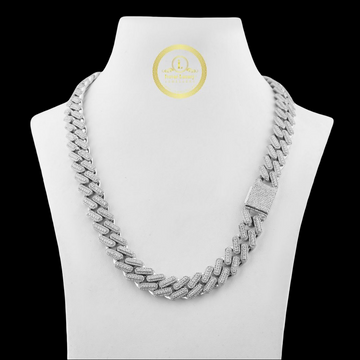 Full Pave Set Geometric Double Bar Link Chain Necklace with Moissanite