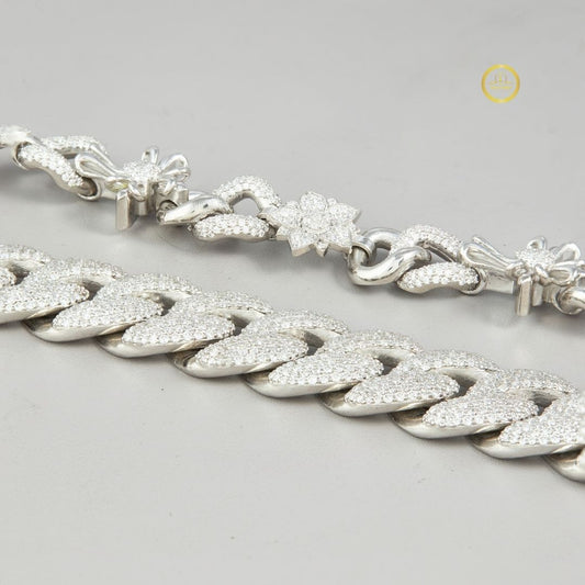 Full Pave Set Cross Motif Cuban Link Chain Necklace with Lab Diamonds