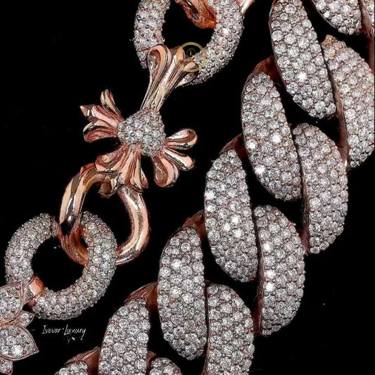 Full Pave Set Crescent Motif Link Chain Necklace Covered in Lab Diamonds