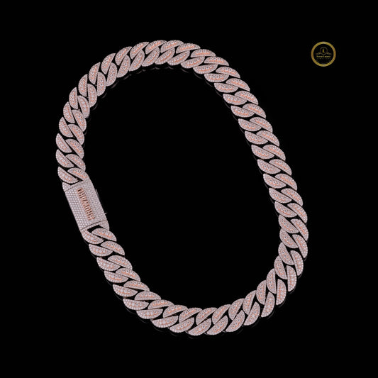 Full Pave Set Open Geometric Rectangular Link Chain Necklace with Moissanite