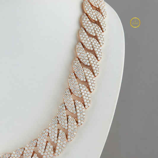Iced Out Heavy Hollow Curb Choker Necklace Encrusted with Brilliant Cut Lab Grown Diamonds