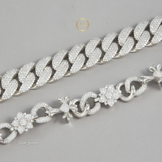 Full Pave Set Cross Motif Cuban Link Chain Necklace with Moissanite