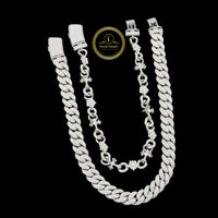 Full Pave Set Cross Motif Cuban Link Chain Necklace with Moissanite
