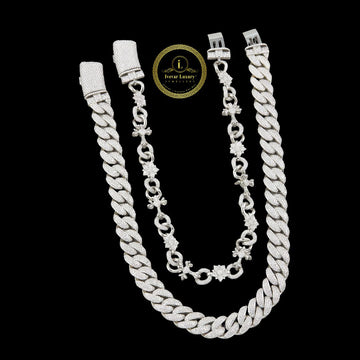 Full Pave Set Cross Motif Cuban Link Chain Necklace with Moissanite