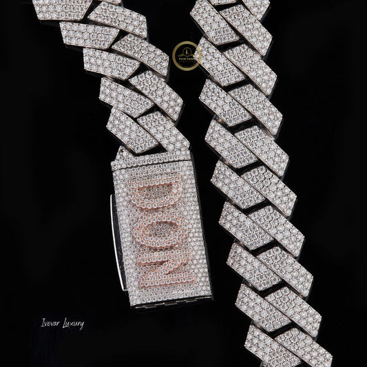 Custom DON Alphabet Clasp Straight Edge Cuban Link Chain Covered in Pave Lab Diamonds