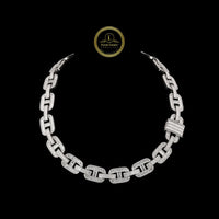 Baguette Moissanite Encrusted Mariner Link Chain Necklace with Pave Accents