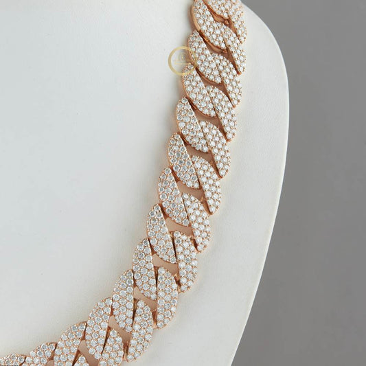 Iced Out Heavy Hollow Curb Choker Necklace Encrusted with Brilliant Cut Moissanite
