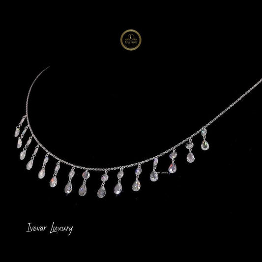 14K Gold Rose-Cut Natural Diamond Teardrop Dangle Necklace - view 2