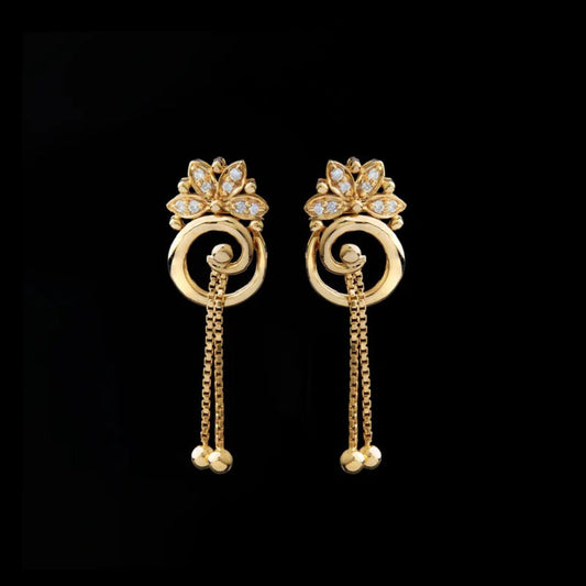 0.20 TCW Top Luxury Ethnic Royal Gold Drop Earrings with Floral Lab Diamond Stud by Ivevar