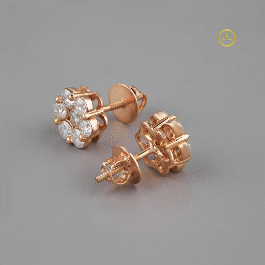 0.60 TCW Luxury Rose Gold Floral Cluster Stud Moissanite Earrings Featuring Brilliant Round Multi Stone Design