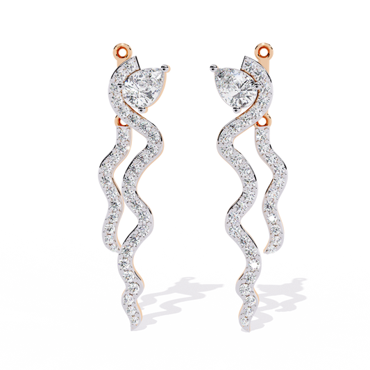 Luxurious Pear Lab Grown Diamond Serpentine Cascade Earrings with Pave Set Wavy Drop Design