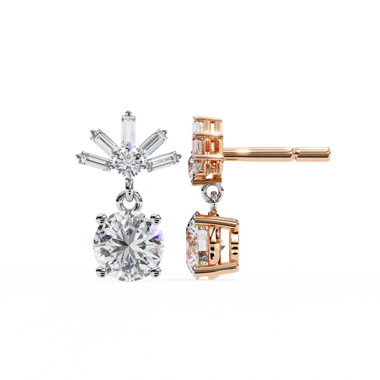 Stunning Lab Created Diamond Baguette and Round Brilliant Harmony Earring