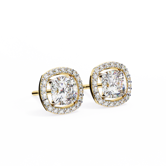 Exquisite Lab Grown Cushion Halo Stud Earrings Featuring Round Brilliant Center Stones