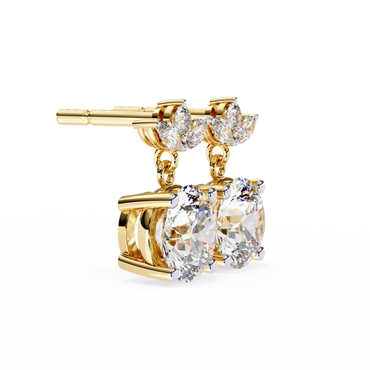 Luxury Round Cut Lab Grown Diamond Drop Earrings with Marquise Cut Crystal Floral Top Cluster