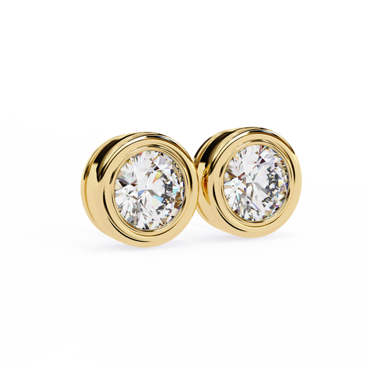 Premium Bezel Set Gold Stud Earrings with Sparkling Round Lab Grown Stones for Everyday Luxury
