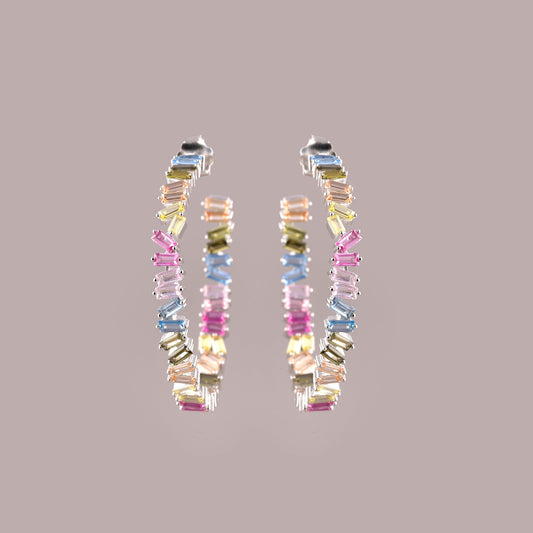 Rainbow Emerald Sapphire Hoop Earrings - view 2
