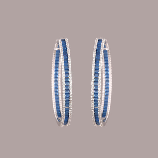 Baguette Sapphire Gemstone Hoop Earrings - view 2