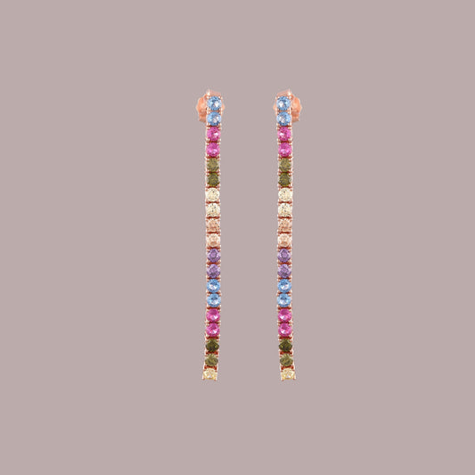 Rainbow Sapphire Diamond Linear Drop Earrings - view 2