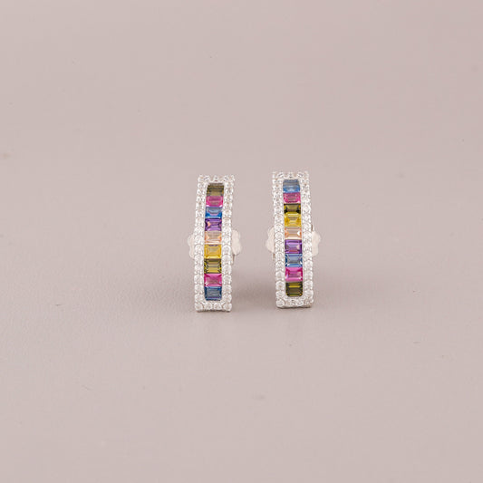 Rainbow Baguette Diamond Pave Bar Stud Earrings - view 2