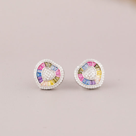 Sapphire Nature Inspire Heart Double Halo Diamond Stud Earrings - view 2