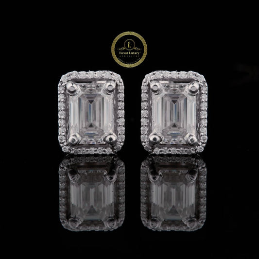 Emerald Cut D Color VVS Moissanite Diamond 925 Sterling Silver Stud Earrings by Ivevar