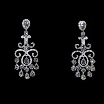 Handcrafted 14K Gold Diamond Chandelier Drops Natural Rose Cut Stones By Ivevar