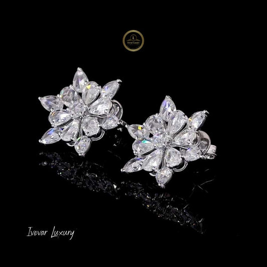Handcrafted 14K Gold Petal Cluster Earrings with Rose Cut Diamonds - view 2