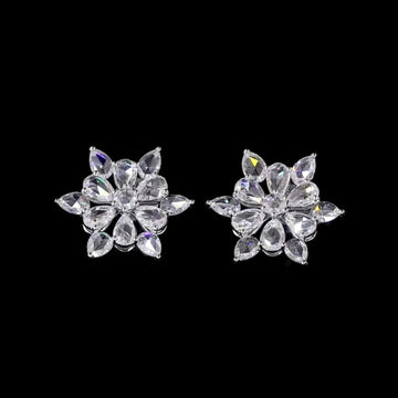 Handcrafted 14K Gold Petal Cluster Earrings with Rose Cut Diamonds