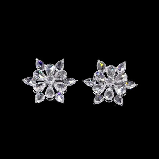 Handcrafted 14K Gold Petal Cluster Earrings with Rose Cut Diamonds