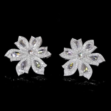 Statement 14K Gold Floral Stud Earrings Rose Cut Diamond Design By Ivevar