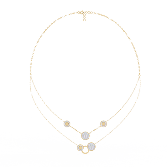 Double Layer Pave Circle Moissanite Diamond Station Necklace
