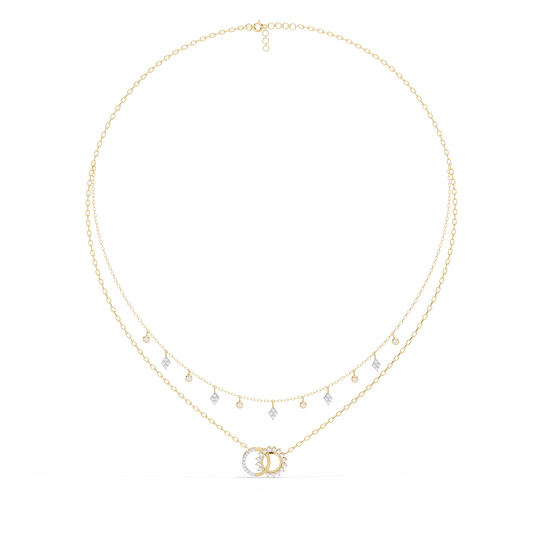 Interlocking Circle Moissanite Diamond Necklace with Double Layered Chain Design