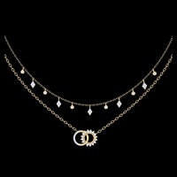 0.47 TCW Elegant Round Cut Moissanite Diamond Dual Layer Necklace with Moon Pendants and Dangling Accents
