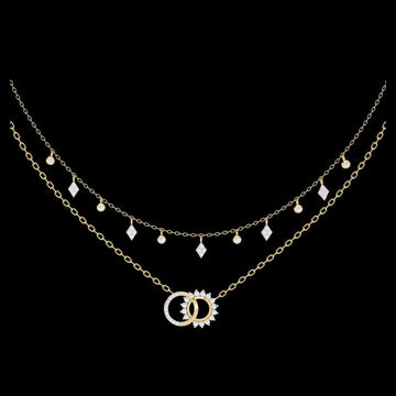 0.47 TCW Elegant Round Cut Moissanite Diamond Dual Layer Necklace with Moon Pendants and Dangling Accents