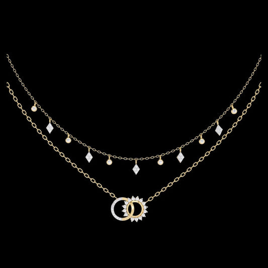 0.47 TCW Elegant Round Cut Lab Grown Diamond Dual Layer Necklace with Moon Pendants and Dangling Accents