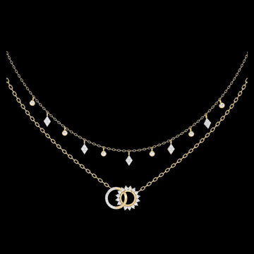 Double Layer Moon & Sun Shape Diamond Moissanite Necklace