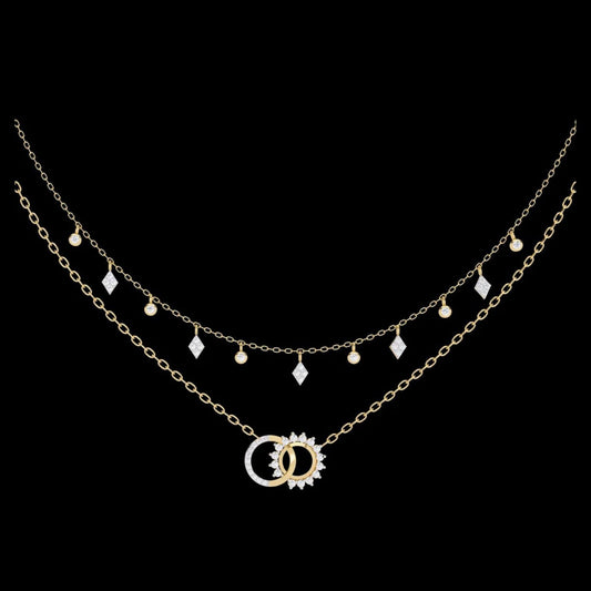 Interlocking Circle Lab Grown Diamond Necklace with Double Layered Chain Design