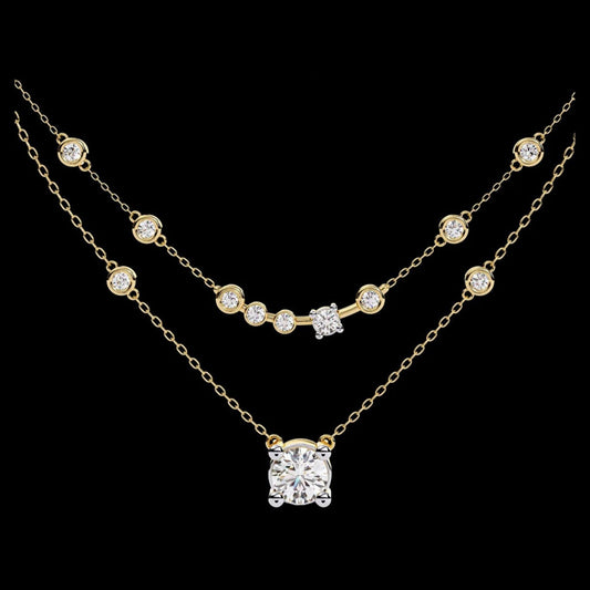 Double Layer Necklace with Round Moissanite Solitaire