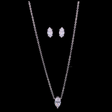 Marquise Cut Moissanite Diamond Pendant Necklace with Stud Earrings Set