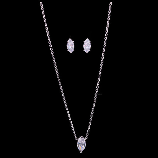 Marquise Cut Lab Grown Diamond Pendant Necklace with Stud Earrings Set