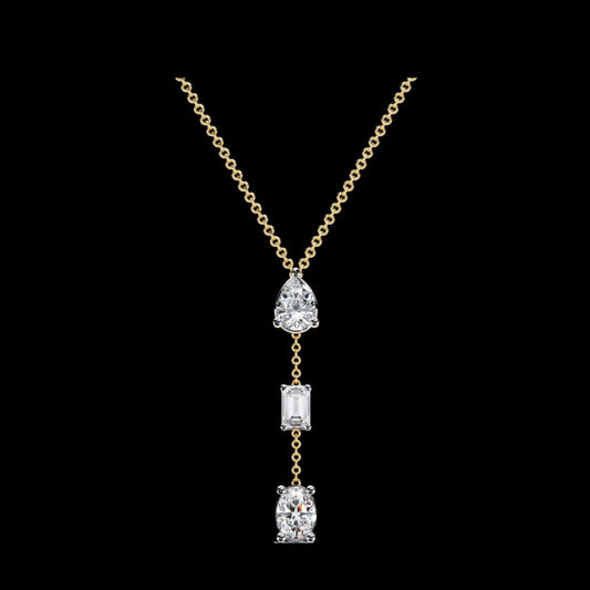 Three Mix Shape Moissanite Diamond Drop Pendant Necklace