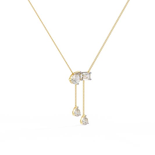 1.59 TCW Elegance Moissanite Diamond Drop Necklace Pear and Emerald Cut Dual Pendant on Fine Chain