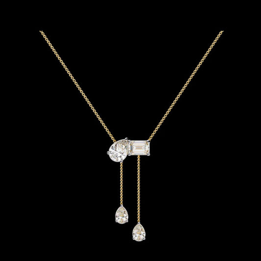 1.59 TCW Elegance Lab Grown Diamond Drop Necklace Pear and Emerald Cut Dual Pendant on Fine Chain